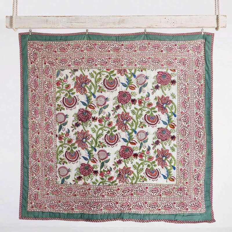 Powell Craft Queen Quilt Turquoise, Burgundy & White Floral 265x220cm image number 1